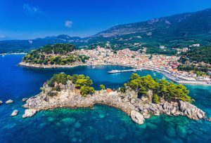 Parga and Panagia Island aerial view. Important tourist destination on the east coast of Greece.